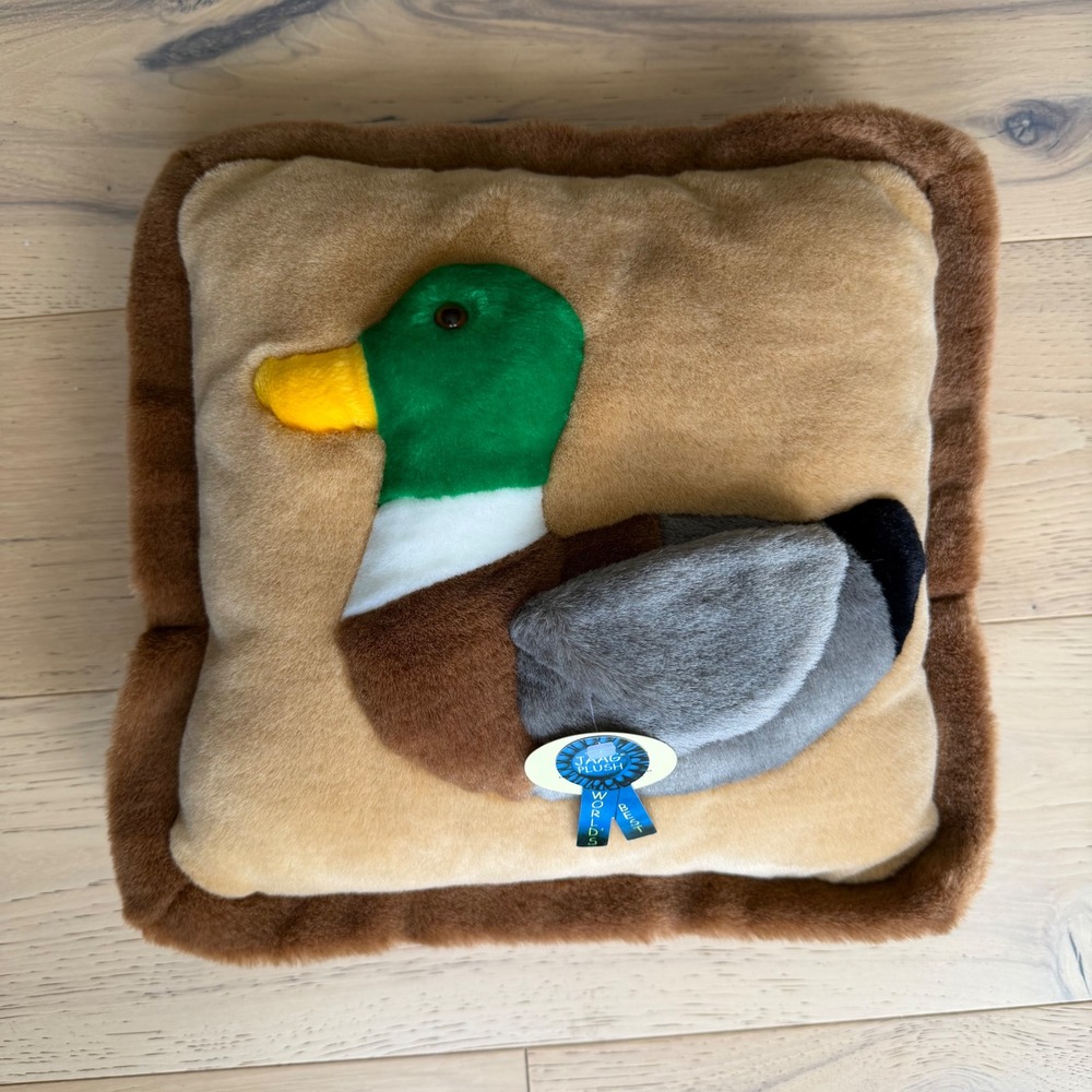 JAAG Plush Mallard Duck Accent Pillow Brown Tan Faux Fur 12.5" Square NWT